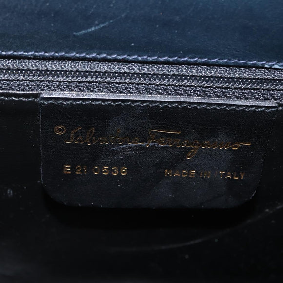 Salvatore Ferragamo Gancini Hand Bag Leather 2way Navy Gold Auth LNZ105