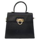 Salvatore Ferragamo Gancini Hand Bag Leather 2way Navy Gold Auth LNZ105-13