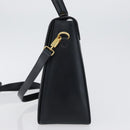 Salvatore Ferragamo Gancini Hand Bag Leather 2way Navy Gold Auth LNZ105-3