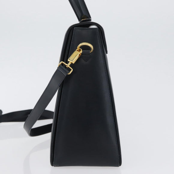 Salvatore Ferragamo Gancini Hand Bag Leather 2way Navy Gold Auth LNZ105
