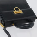Salvatore Ferragamo Gancini Hand Bag Leather 2way Navy Gold Auth LNZ105-6