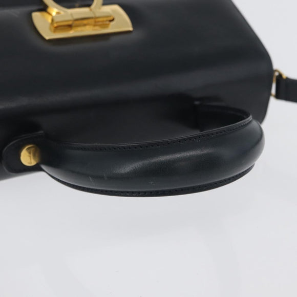 Salvatore Ferragamo Gancini Hand Bag Leather 2way Navy Gold Auth LNZ105