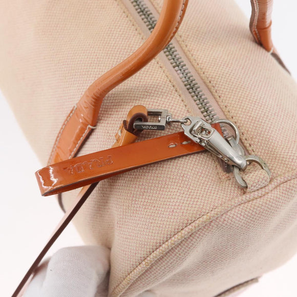 PRADA Hand Bag Canvas 2way Beige Silver Auth BSZ665A
