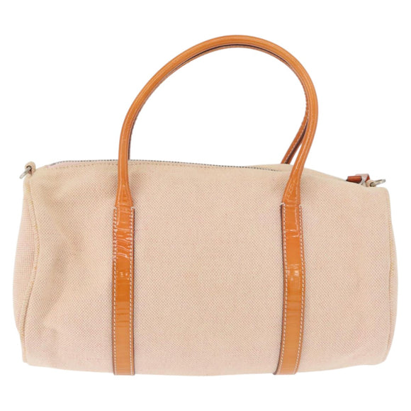 PRADA Hand Bag Canvas 2way Beige Silver Auth BSZ665A