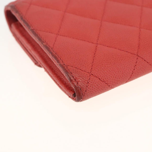 CHANEL Matelasse Long Wallet Caviar Skin Pink Gold CC Auth BSZ676A
