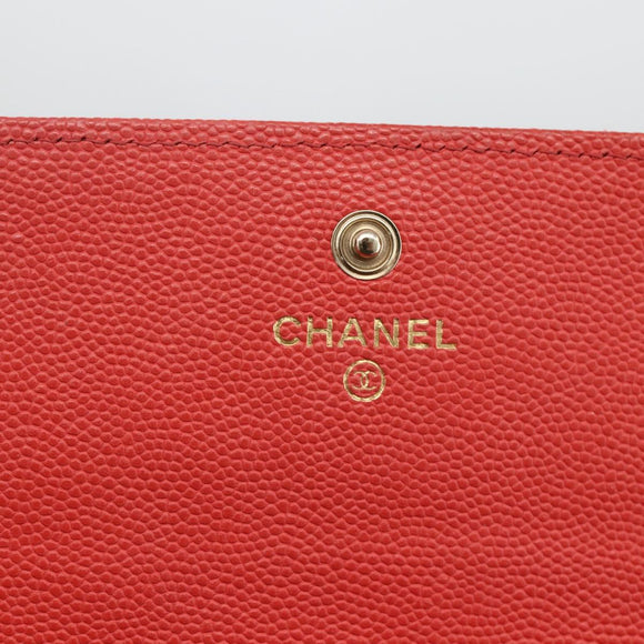 CHANEL Matelasse Long Wallet Caviar Skin Pink Gold CC Auth BSZ676A