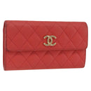 CHANEL Matelasse Long Wallet Caviar Skin Pink Gold CC Auth BSZ676A-1