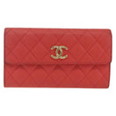 CHANEL Matelasse Long Wallet Caviar Skin Pink Gold CC Auth BSZ676A-2