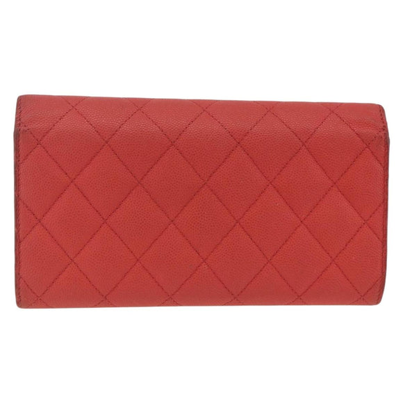 CHANEL Matelasse Long Wallet Caviar Skin Pink Gold CC Auth BSZ676A