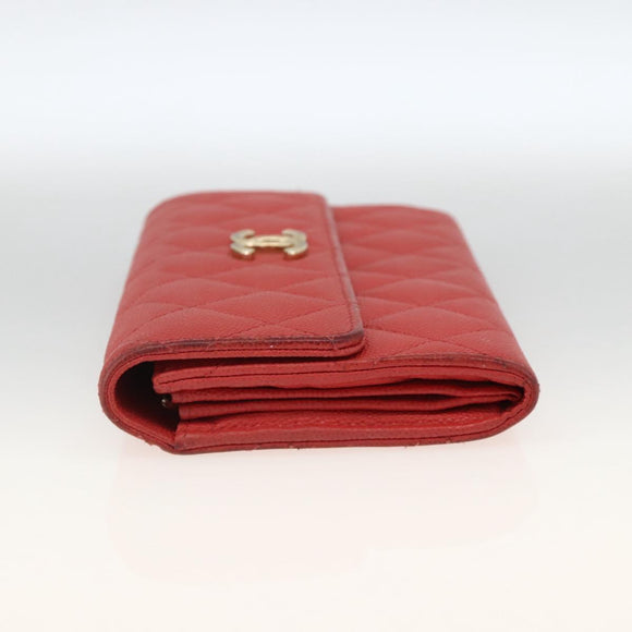 CHANEL Matelasse Long Wallet Caviar Skin Pink Gold CC Auth BSZ676A