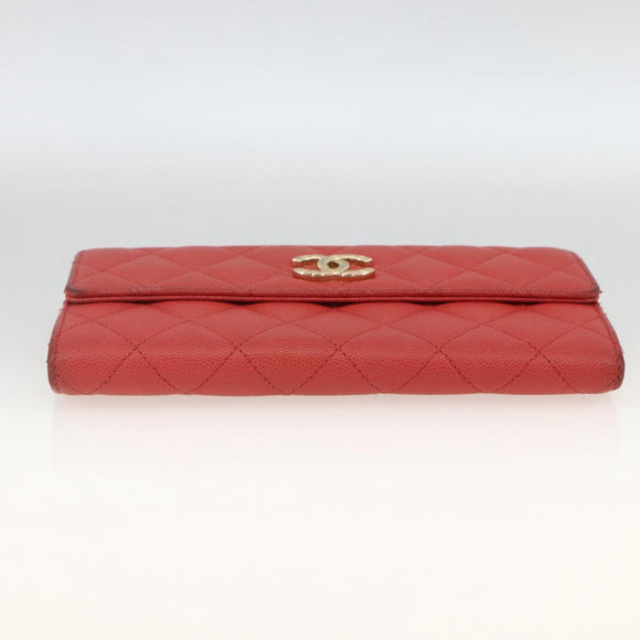 CHANEL Matelasse Long Wallet Caviar Skin Pink Gold CC Auth BSZ676A