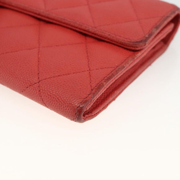 CHANEL Matelasse Long Wallet Caviar Skin Pink Gold CC Auth BSZ676A