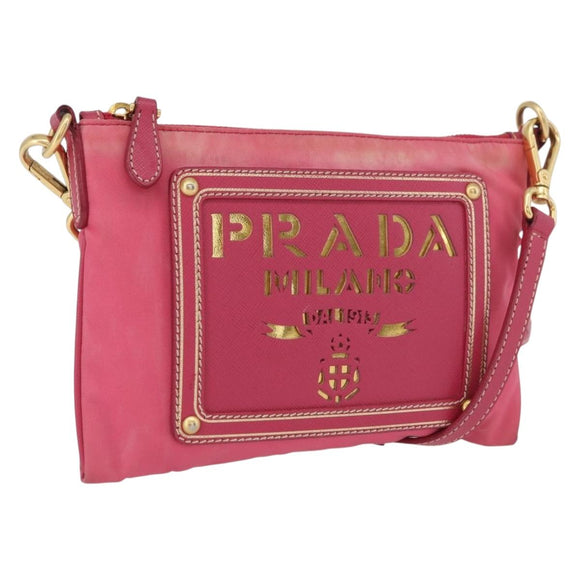 PRADA Shoulder Bag Nylon Pink Gold Auth BSZ681