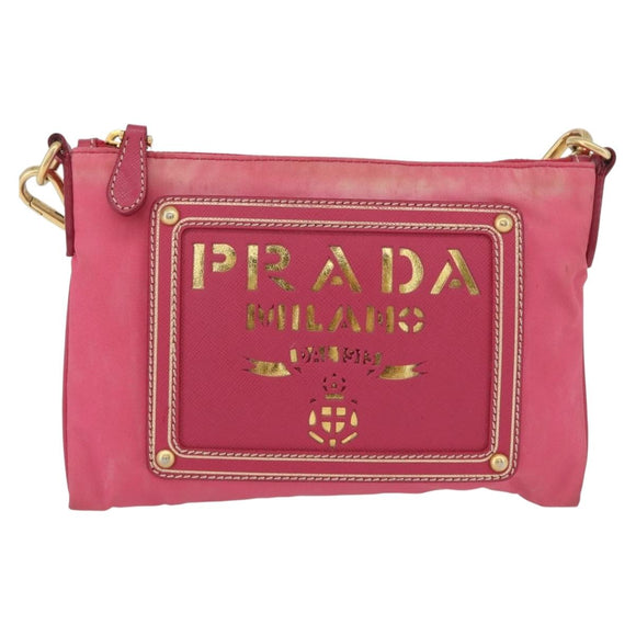 PRADA Shoulder Bag Nylon Pink Gold Auth BSZ681