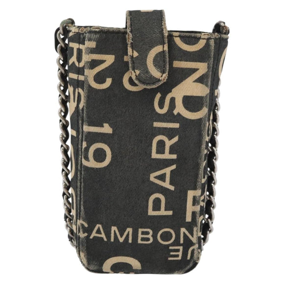 CHANEL By Sea Line Phone Pouch Shoulder Bag Canvas Black Silver CC Auth BSZ685