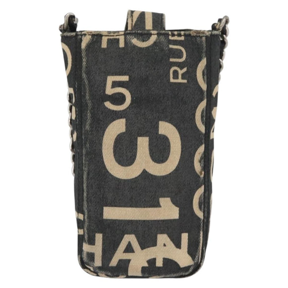 CHANEL By Sea Line Phone Pouch Shoulder Bag Canvas Black Silver CC Auth BSZ685
