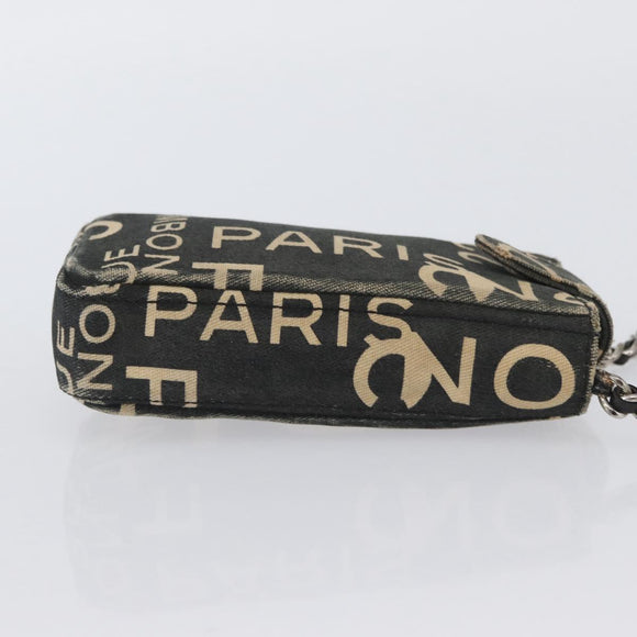 CHANEL By Sea Line Phone Pouch Shoulder Bag Canvas Black Silver CC Auth BSZ685