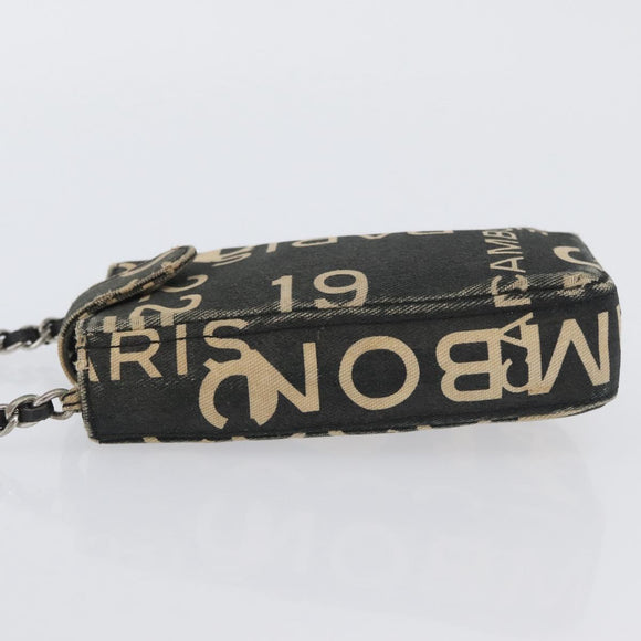 CHANEL By Sea Line Phone Pouch Shoulder Bag Canvas Black Silver CC Auth BSZ685