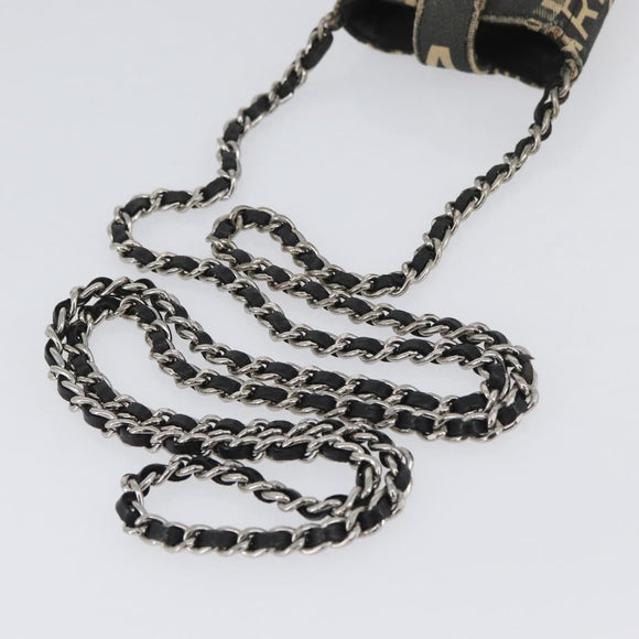 CHANEL By Sea Line Phone Pouch Shoulder Bag Canvas Black Silver CC Auth BSZ685