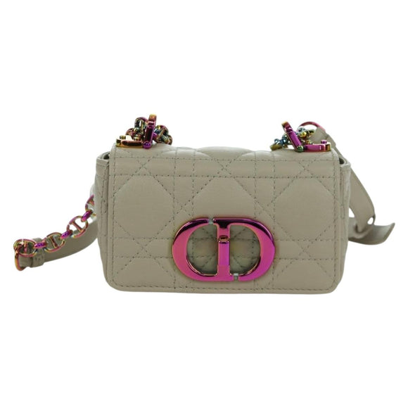 Christian Dior Canage Chain Dior Caro Bag Lamb Skin Ivory Gold Auth BSZ691SAM