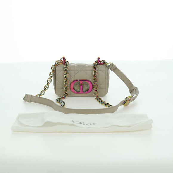 Christian Dior Canage Chain Dior Caro Bag Lamb Skin Ivory Gold Auth BSZ691SAM