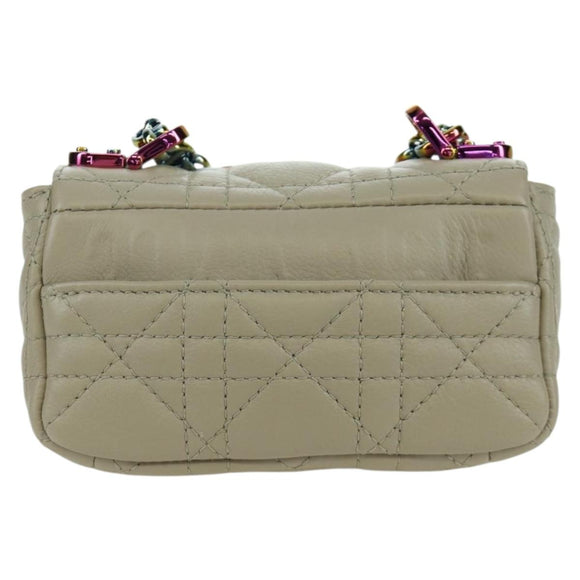 Christian Dior Canage Chain Dior Caro Bag Lamb Skin Ivory Gold Auth BSZ691SAM