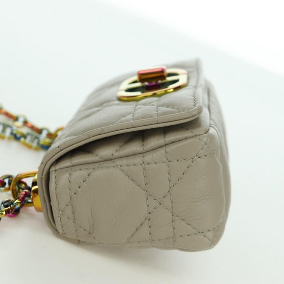 Christian Dior Canage Chain Dior Caro Bag Lamb Skin Ivory Gold Auth BSZ691SAM