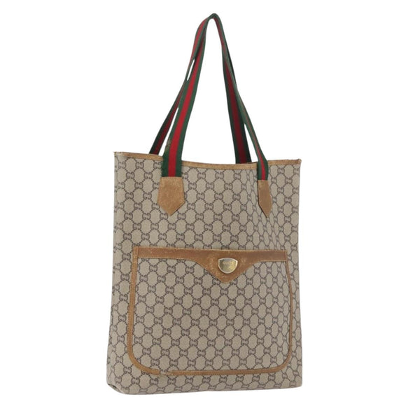 GUCCI GG Plus Supreme Web Sherry Line Tote Bag PVC Beige Red Green Auth BSZ695