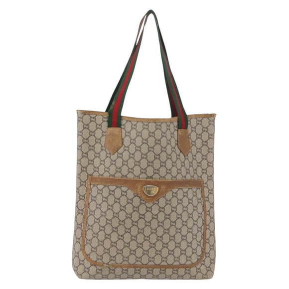 GUCCI GG Plus Supreme Web Sherry Line Tote Bag PVC Beige Red Green Auth BSZ695