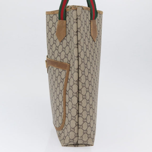 GUCCI GG Plus Supreme Web Sherry Line Tote Bag PVC Beige Red Green Auth BSZ695