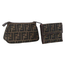 FENDI Zucca Canvas Wallet 2 Set Black Brown Auth BSZ697-1