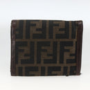 FENDI Zucca Canvas Wallet 2 Set Black Brown Auth BSZ697-10