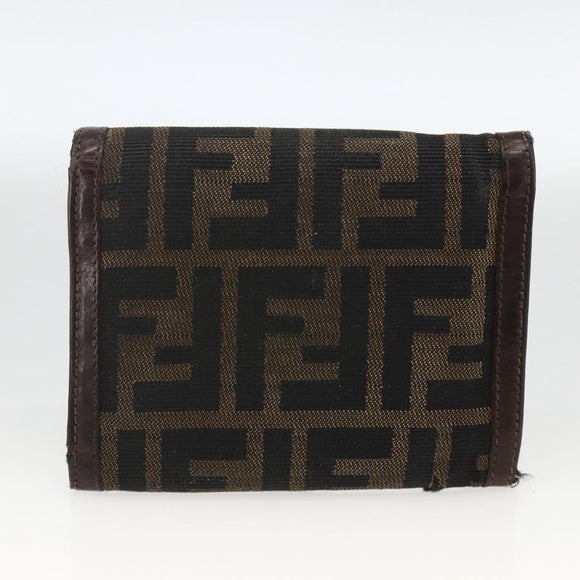 FENDI Zucca Canvas Wallet 2 Set Black Brown Auth BSZ697