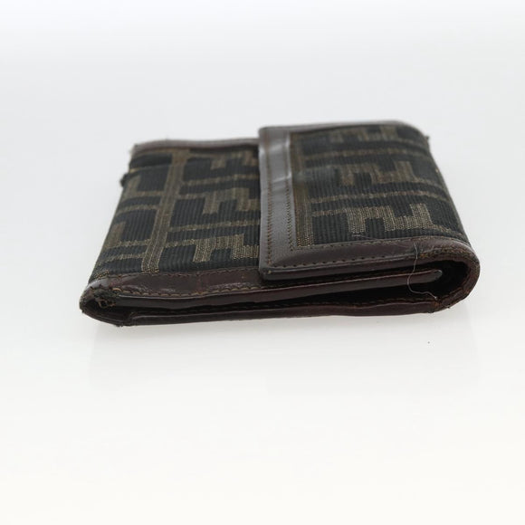 FENDI Zucca Canvas Wallet 2 Set Black Brown Auth BSZ697