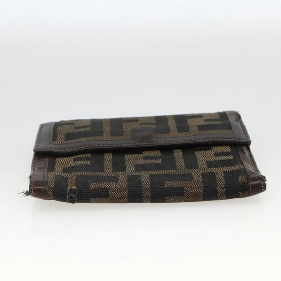 FENDI Zucca Canvas Wallet 2 Set Black Brown Auth BSZ697