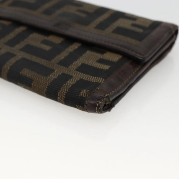FENDI Zucca Canvas Wallet 2 Set Black Brown Auth BSZ697