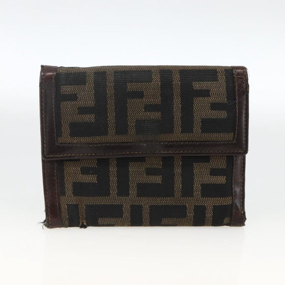 FENDI Zucca Canvas Wallet 2 Set Black Brown Auth BSZ697