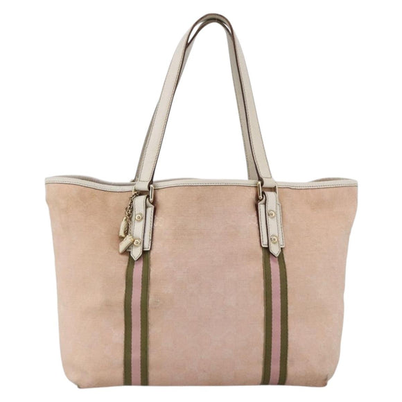 GUCCI GG Canvas Sherry Line Tote Bag Beige Gold pink 139260 Auth LNZ121