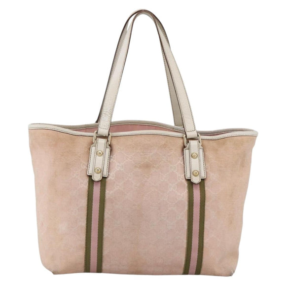 GUCCI GG Canvas Sherry Line Tote Bag Beige Gold pink 139260 Auth LNZ121