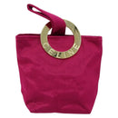 CELINE Circle Pouch Canvas Pink Gold Auth LNZ130-2