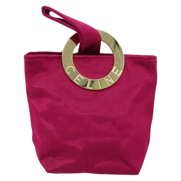 CELINE Circle Pouch Canvas Pink Gold Auth LNZ130