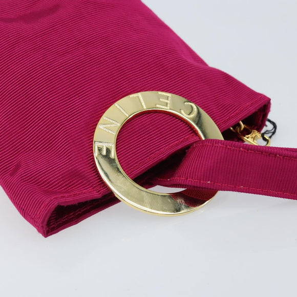 CELINE Circle Pouch Canvas Pink Gold Auth LNZ130