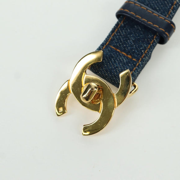 CHANEL COCO Mark Belt Denim 29.9"" Blue CC Auth LNZ132M