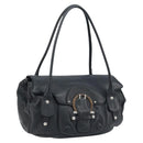 Salvatore Ferragamo Gancini Hand Bag Leather Black Silver Auth LNZ140-1