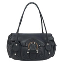 Salvatore Ferragamo Gancini Hand Bag Leather Black Silver Auth LNZ140-13
