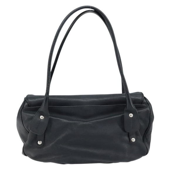 Salvatore Ferragamo Gancini Hand Bag Leather Black Silver Auth LNZ140