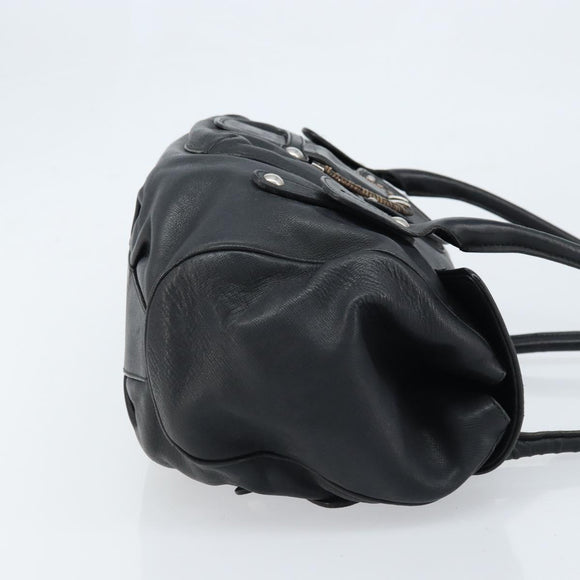 Salvatore Ferragamo Gancini Hand Bag Leather Black Silver Auth LNZ140