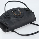 Salvatore Ferragamo Gancini Hand Bag Leather Black Silver Auth LNZ140-6