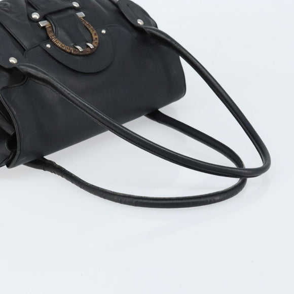 Salvatore Ferragamo Gancini Hand Bag Leather Black Silver Auth LNZ140