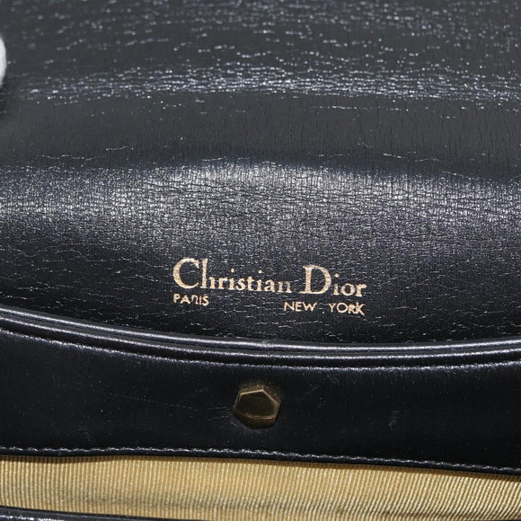 Christian Dior Shoulder Bag Calf Skin Black Gold Auth LNZ141